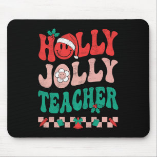 Groovy Retro Holly Xmas Jolly Teacher Christmas Vi Mouse Mat