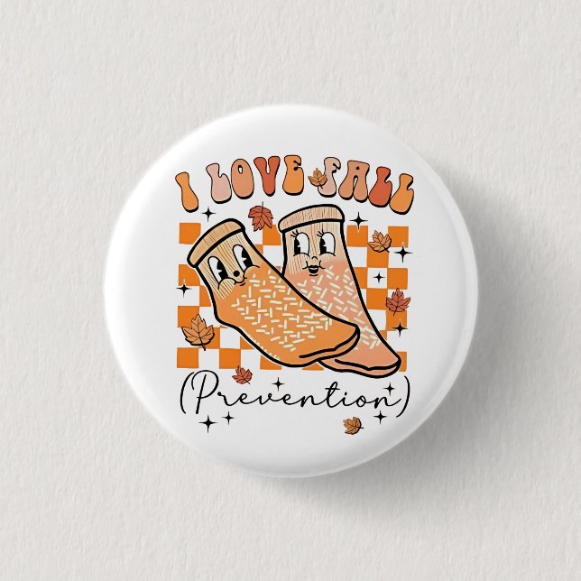 Groovy Retro I Love Fall Prevention Funny  3 Cm Round Badge (Front)