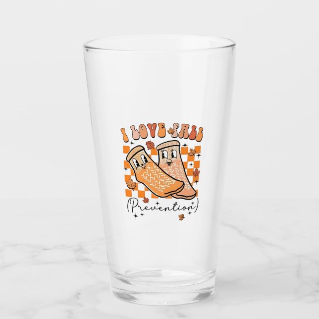 Groovy Retro I Love Fall Prevention Funny  Glass (Front)