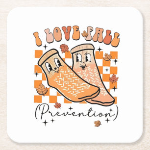 Groovy Retro I Love Fall Prevention Funny  Square Paper Coaster