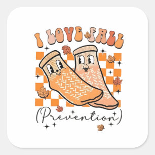 Groovy Retro I Love Fall Prevention Funny  Square Sticker