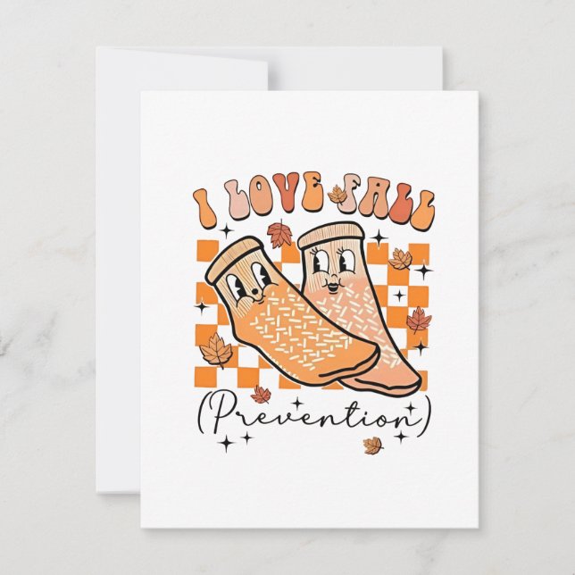 Groovy Retro I Love Fall Prevention Funny  Thank You Card (Front)