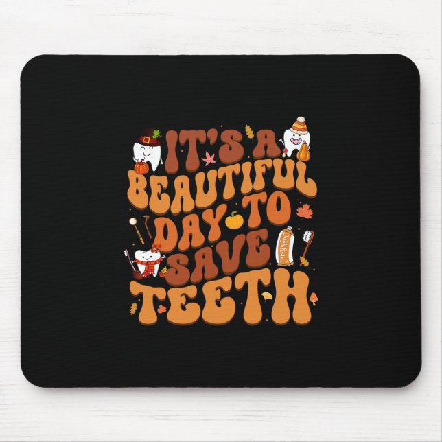 Groovy Retro Its A Beautiful Day To Save Teeth Fal Mouse Mat (Front)