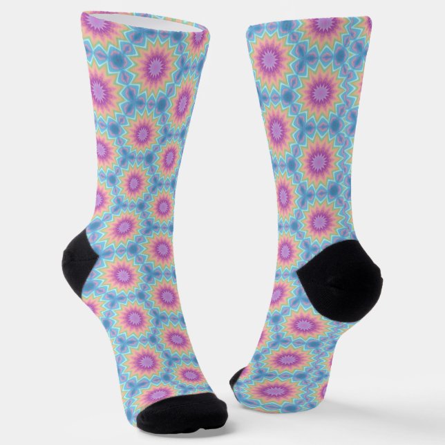 Groovy Retro kaleidoscope Pattern Pastel Colour Socks (Angled)