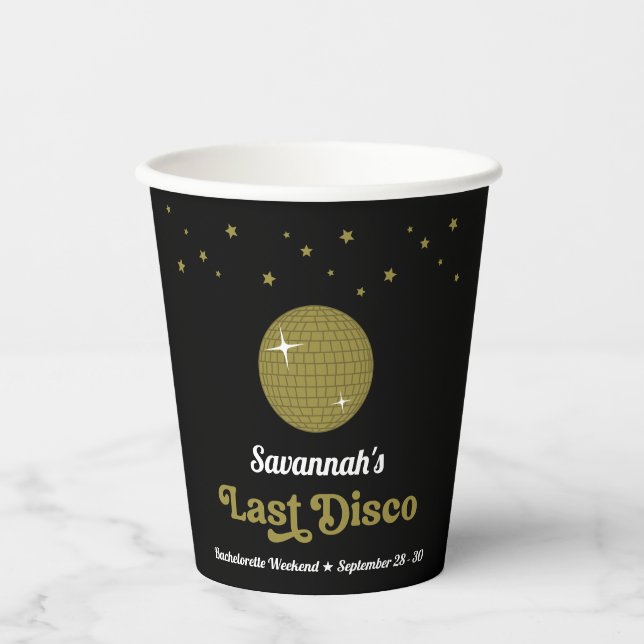 Groovy Retro Last Disco Bride Bachelorette Party Paper Cups (Front)