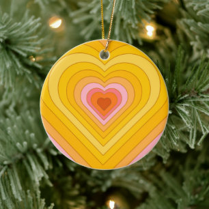 Groovy Retro Layered Heart   Ceramic Tree Decoration