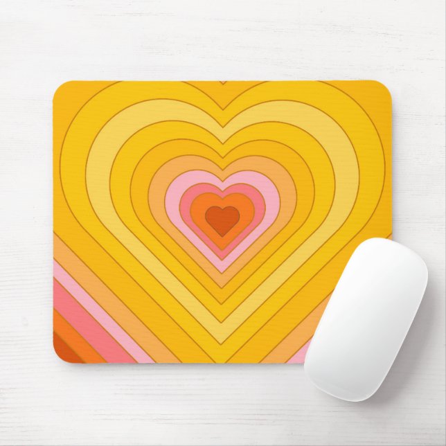 Groovy Retro Layered Heart   Mouse Mat (With Mouse)