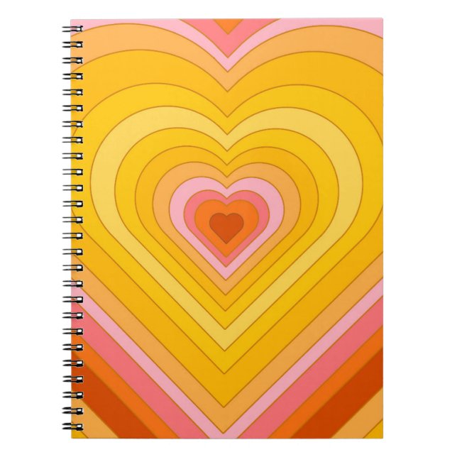 Groovy Retro Layered Heart   Notebook (Front)