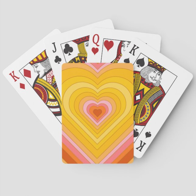 Groovy Retro Layered Heart   Playing Cards (Back)