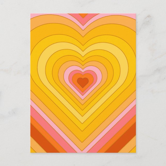 Groovy Retro Layered Heart  Postcard (Front)