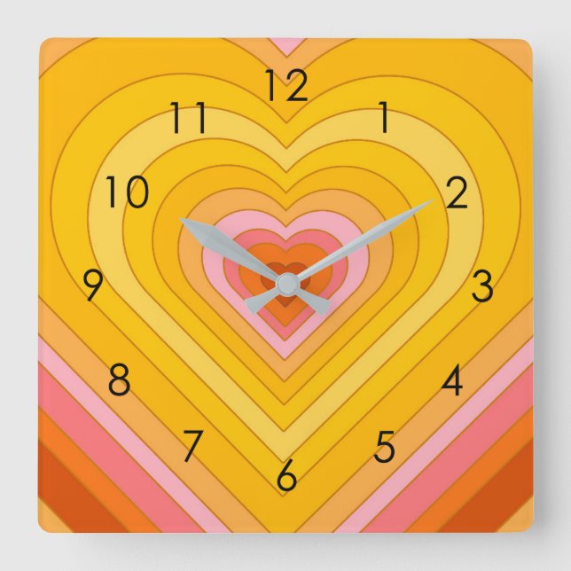Groovy Retro Layered Heart     Square Wall Clock (Front)