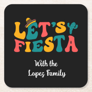 Groovy Retro Let's Fiesta Square Paper Coaster