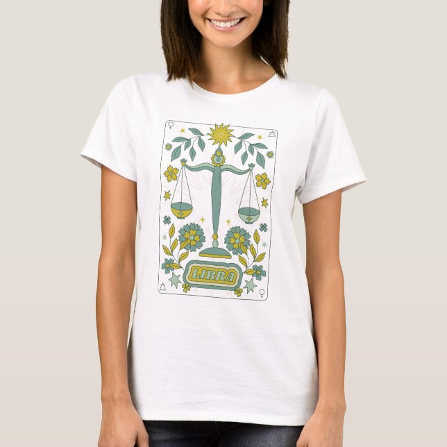 Groovy Retro Libra Horoscope Astrology Green T-Shirt (Front)