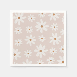 Groovy Retro Light Brown Daisy Floral Napkin