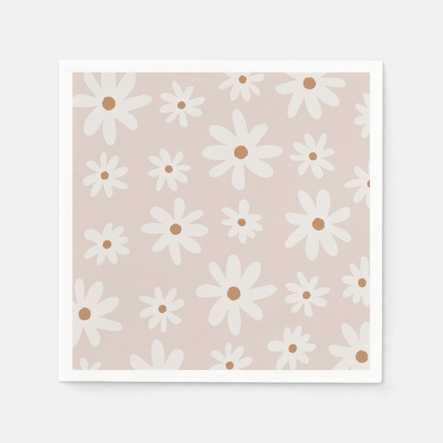 Groovy Retro Light Brown Daisy Floral Napkin (Front)