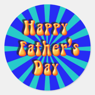 Groovy Retro Light & Dark Blue Father's Day Classic Round Sticker