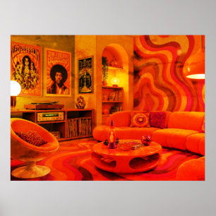 Groovy Retro Living 1970 Style Cool Colours Wall Poster