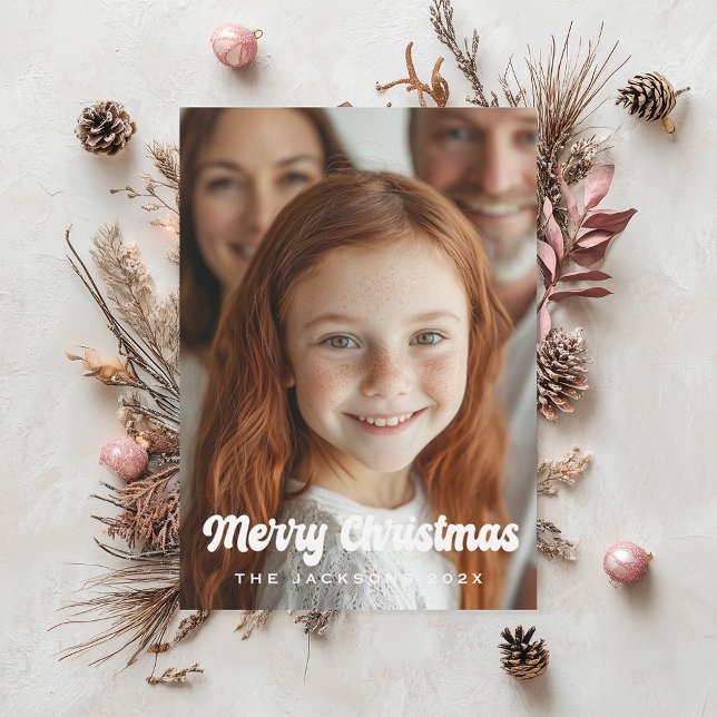 Groovy Retro Merry Christmas Design Holiday Card (Creator Uploaded)