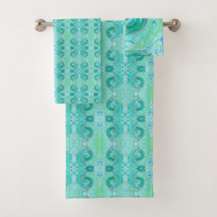 Groovy Retro Mint Green and Blue Swirl Bath Towel Set