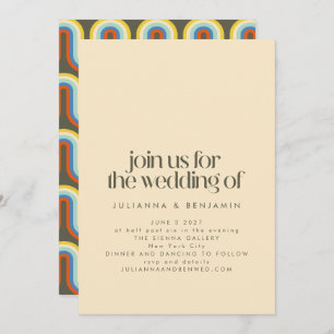 Groovy Retro Mod 70s Aesthetic Olive Green Wedding Invitation