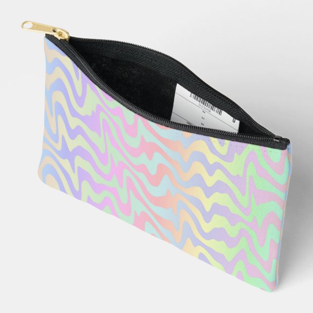 Groovy Retro Mod Boho Quirky Trippy Rainbow Waves Accessory Pouch (Open)