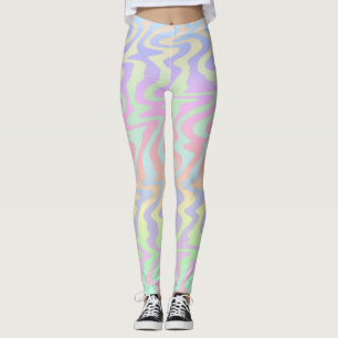 Groovy Retro Mod Boho Quirky Trippy Rainbow Waves Leggings