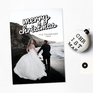 Groovy Retro Modern Minimal Christmas Photo Card