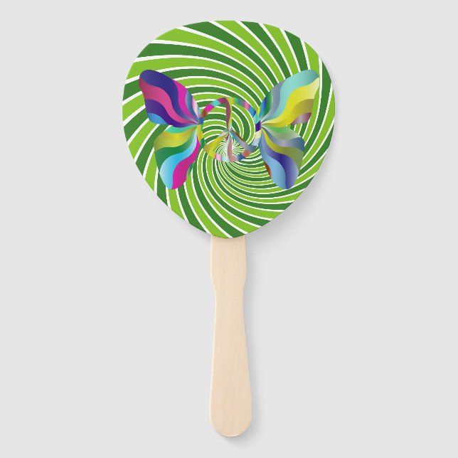 Groovy Retro Multi-Coloured Butterfly Peace Sign Hand Fan (Front)