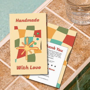 Groovy Retro MultiColor Chequered Thank You  Business Card