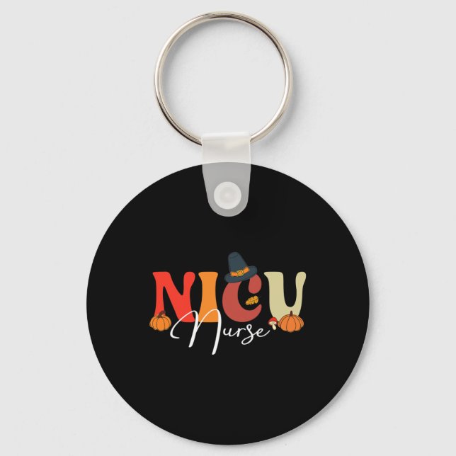 Groovy Retro NICU Nurse Fall Vibes Autumn Thanksgi Key Ring (Front)