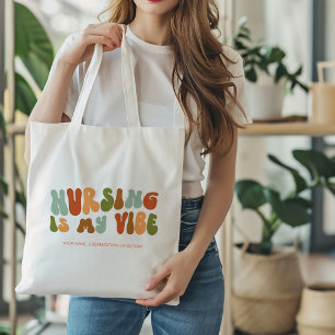 Groovy Retro Nursing is My Vibe, Nurse, Healthcare Tote Bag