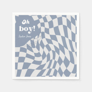 Groovy Retro Oh Boy! Chequered Baby Shower Napkins