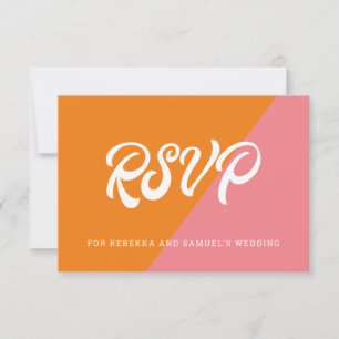 Groovy Retro Orange And Pink Colour Block Wedding RSVP Card