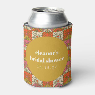 Groovy Retro Orange Botanical Bridal Shower Custom Can Cooler