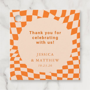 Groovy Retro Orange Check Wedding Custom Thank You Favour Tags