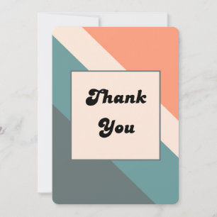 Groovy-Retro Orange & Dusty Blue Wedding Thank You Card