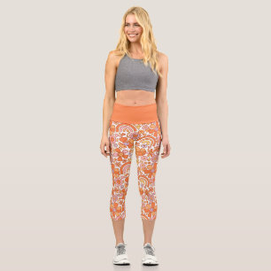 Groovy Retro Orange Florals Capri Leggings
