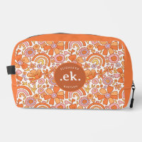  Groovy Retro Orange Florals Monogram