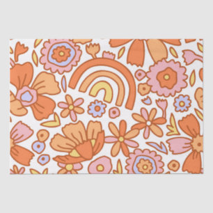 Groovy Retro Orange Florals Tissue Paper