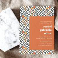 Groovy Retro Orange Green Chequerboard Bat Mitzvah