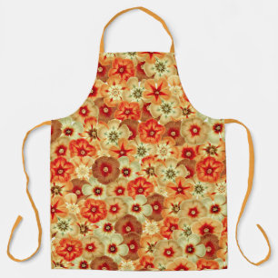 Groovy Retro Orange Hippie Flowers Pattern Apron