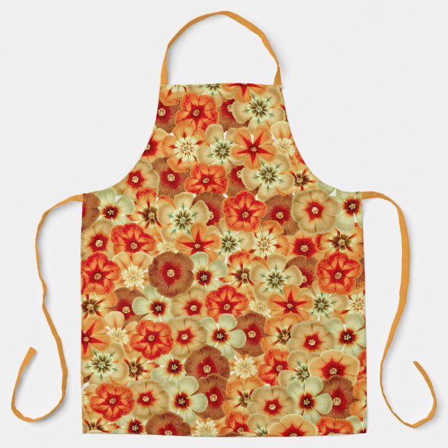 Groovy Retro Orange Hippie Flowers Pattern Apron (Front)