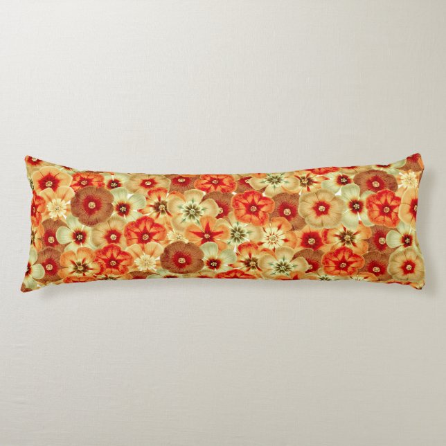 Groovy Retro Orange Hippie Flowers Pattern Body Cushion (Front)