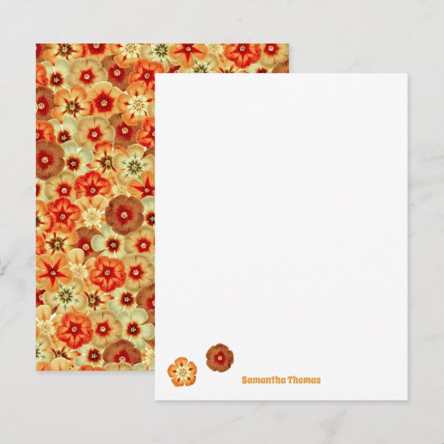 Groovy Retro Orange Hippie Flowers Pattern Card (Front/Back)