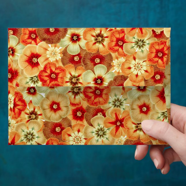 Groovy Retro Orange Hippie Flowers Pattern Envelope (Hand)