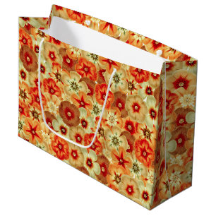 Groovy Retro Orange Hippie Flowers Pattern Large Gift Bag