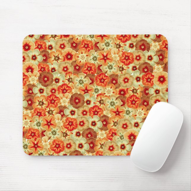 Groovy Retro Orange Hippie Flowers Pattern Mouse Mat (With Mouse)