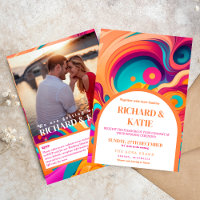 Groovy Retro Orange pink abstract funky wedding 