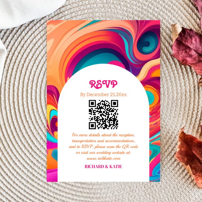 Groovy Retro Orange Pink funky QR code RSVP (Creator Uploaded)