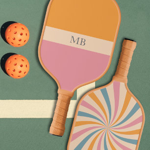 Groovy Retro Pattern Preppy Aesthetic Monogrammed  Pickleball Paddle